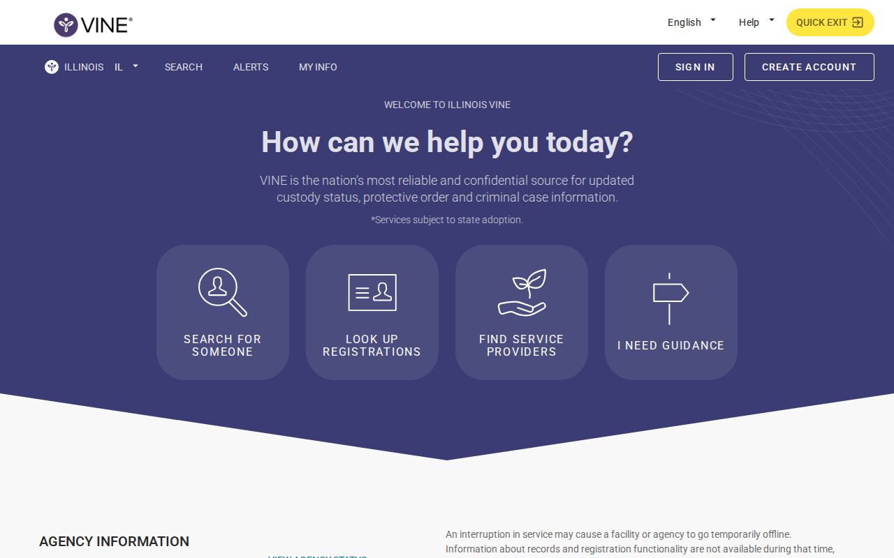 Illinois VINELink statewide custody search screen