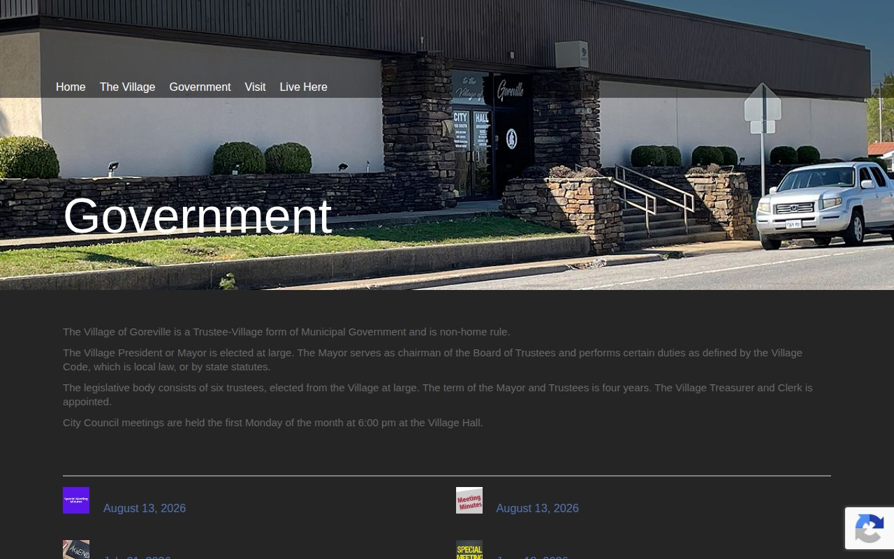 Official Village of Goreville government and police contact page
