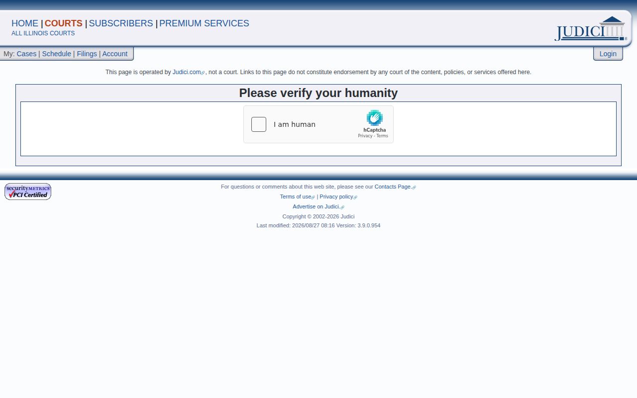 Judici Johnson County court case search interface