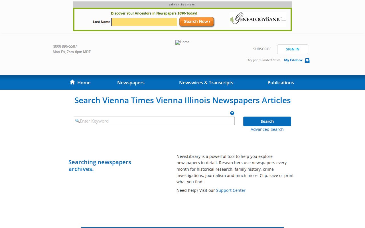 Vienna Times historical news archive search interface