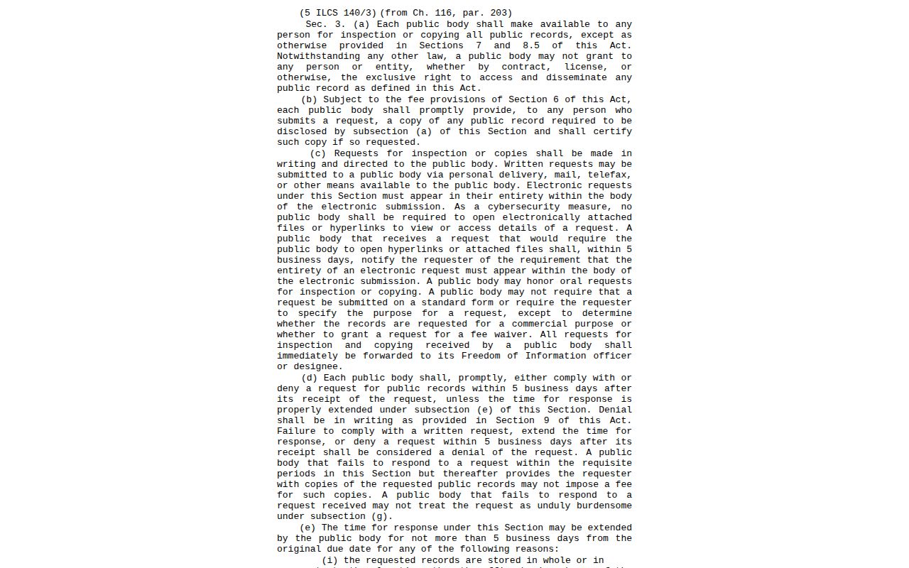 Illinois Freedom of Information Act request provision